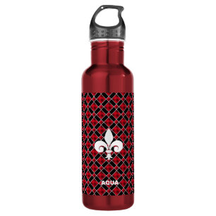 Fleur-de-Lis auf Black & Red Checkered Edelstahlflasche