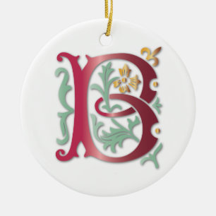 Fleur-de-lis B Monogramm Keramik Ornament