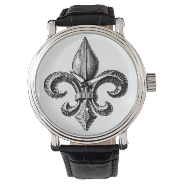 Fleur-de-Lis B&W Design Wrist Watch Armbanduhr (Vorderseite)