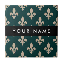 Fleur de Lis, Beige auf Grün, Königlich, Ihr Name