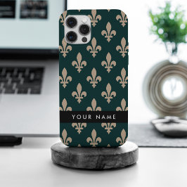 Fleur de Lis, Beige auf Grün, Königlich, Ihr Name iPhone 15 Pro Max Hülle