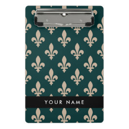 Fleur de Lis, Beige auf Grün, Königlich, Ihr Name Mini Klemmbrett