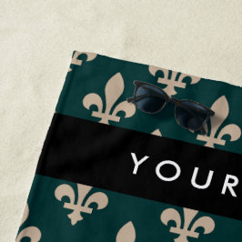 Fleur de Lis, Beige auf Grün, Königlich, Ihr Name Strandtuch