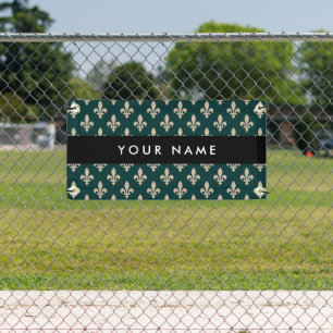 Fleur de Lis, Beige auf Grün, Royal, Ihr Name Banner