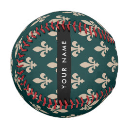 Fleur de Lis, Beige auf Grün, Royal, Ihr Name Baseball