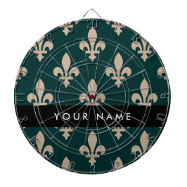 Fleur de Lis, Beige auf Grün, Royal, Ihr Name Dartscheibe