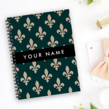 Fleur de Lis, Beige auf Grün, Royal, Ihr Name