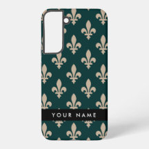 Fleur de Lis, Beige auf Grün, Royal, Ihr Name