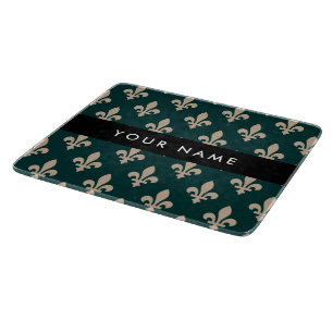 Fleur de Lis, Beige auf Grün, Royal, Ihr Name Schneidebrett