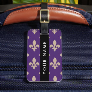 Fleur de Lis, Beige auf Lila, Königlich, Ihr Name Gepäckanhänger