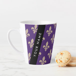 Fleur de Lis, Beige auf Lila, Königlich, Ihr Name Milchtasse