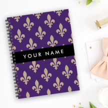 Fleur de Lis, Beige auf Lila, Königlich, Ihr Name