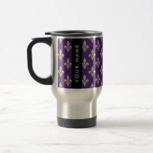 Fleur de Lis, Beige auf Lila, Königlich, Ihr Name Reisebecher