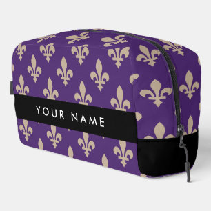 Fleur de Lis, Beige auf Lila, Königlich, Ihr Name Waschbeutel
