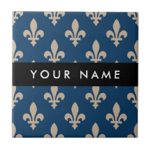Fleur de Lis, Beige auf Navyblau, Königlich, Ihr N