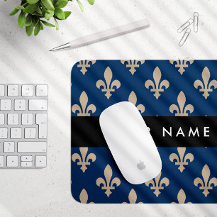 Fleur de Lis, Beige auf Navyblau, Königlich, Ihr N Mousepad