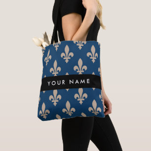 Fleur de Lis, Beige auf Navyblau, Royal, Ihr Name