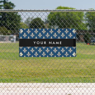 Fleur de Lis, Beige auf Navyblau, Royal, Ihr Name Banner