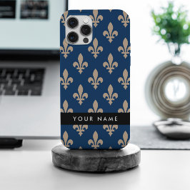Fleur de Lis, Beige auf Navyblau, Royal, Ihr Name Case-Mate iPhone Hülle