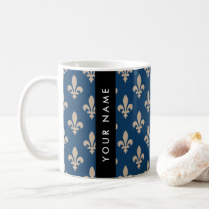 Fleur de Lis, Beige auf Navyblau, Royal, Ihr Name Kaffeetasse