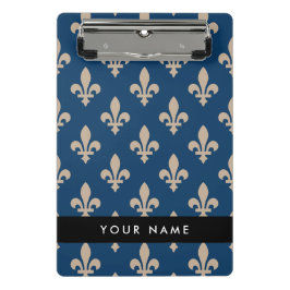 Fleur de Lis, Beige auf Navyblau, Royal, Ihr Name Mini Klemmbrett