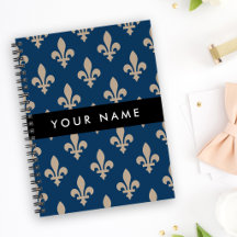 Fleur de Lis, Beige auf Navyblau, Royal, Ihr Name