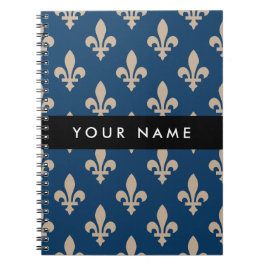 Fleur de Lis, Beige auf Navyblau, Royal, Ihr Name Notizblock