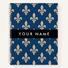 Fleur de Lis, Beige auf Navyblau, Royal, Ihr Name Notizbuch