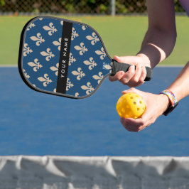 Fleur de Lis, Beige auf Navyblau, Royal, Ihr Name Pickleball Schläger