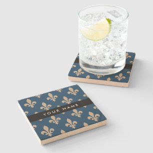 Fleur de Lis, Beige auf Navyblau, Royal, Ihr Name Steinuntersetzer