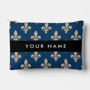 Fleur de Lis, Beige auf Navyblau, Royal, Ihr Name Zubehörtasche
