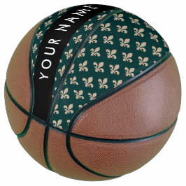 Fleur de Lis, Beige on Green, Royal, Your Name Basketball