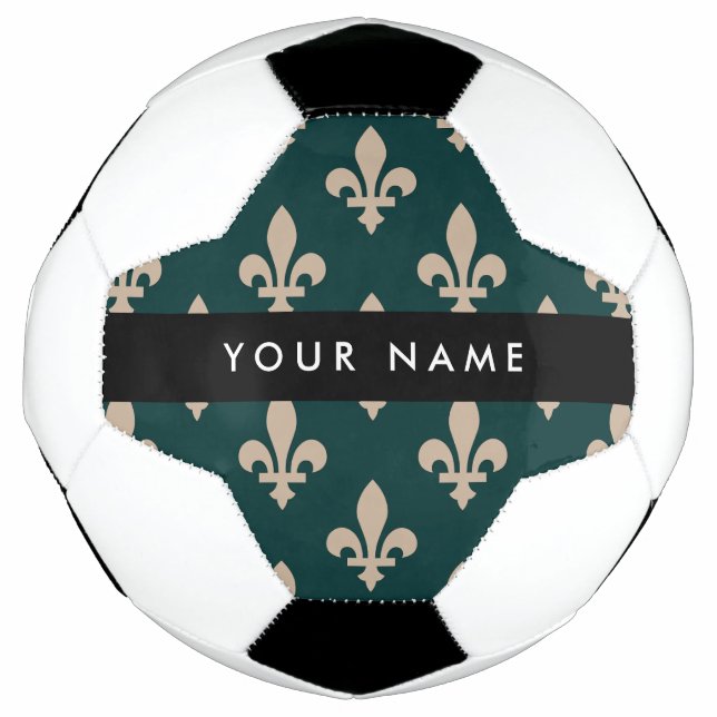 Fleur de Lis, Beige on Green, Royal, Your Name Fußball (Vorderseite)