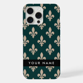 Fleur de Lis, Beige on Green, Royal, Your Name iPhone 15 Pro Max Hülle