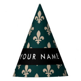 Fleur de Lis, Beige on Green, Royal, Your Name Partyhütchen