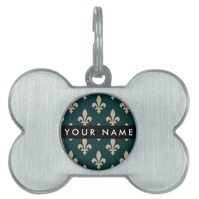 Fleur de Lis, Beige on Green, Royal, Your Name Tiermarke (Vorderseite)