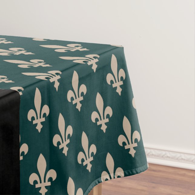 Fleur de Lis, Beige on Green, Royal, Your Name Tischdecke (Beispiel)