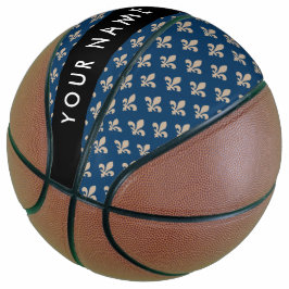 Fleur de Lis, Beige on Navy Blue, Royal, Your Name Basketball
