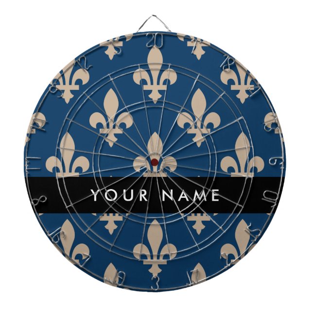 Fleur de Lis, Beige on Navy Blue, Royal, Your Name Dartscheibe (vorne)