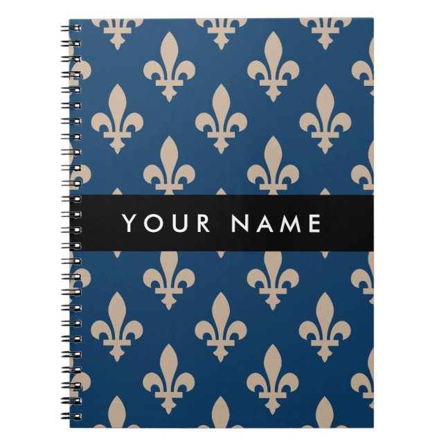 Fleur de Lis, Beige on Navy Blue, Royal, Your Name Notizblock (Vorderseite)