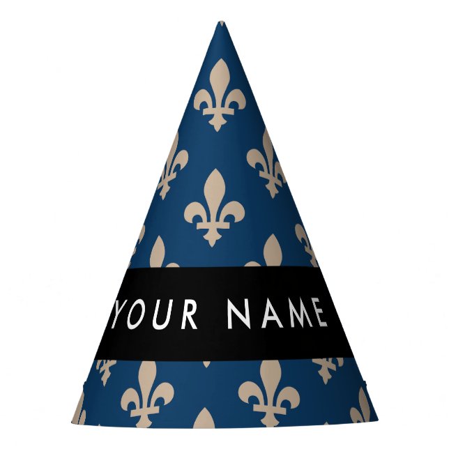 Fleur de Lis, Beige on Navy Blue, Royal, Your Name Partyhütchen (Vorderseite)