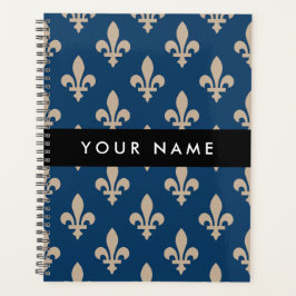 Fleur de Lis, Beige on Navy Blue, Royal, Your Name Planer