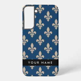 Fleur de Lis, Beige on Navy Blue, Royal, Your Name Samsung Galaxy Hülle