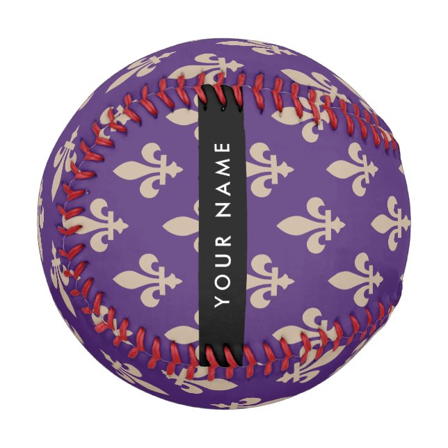 Fleur de Lis, Beige on Purple, Royal, Your Name Baseball (Vorderseite Links)