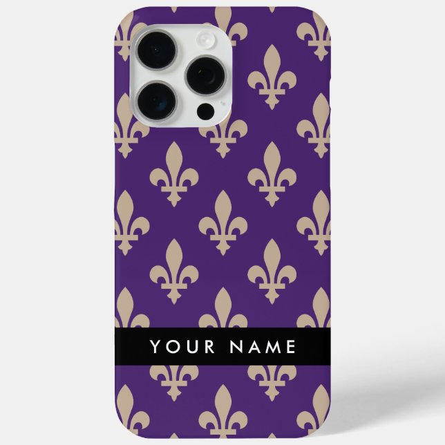 Fleur de Lis, Beige on Purple, Royal, Your Name Case-Mate iPhone Hülle (Rückseite)