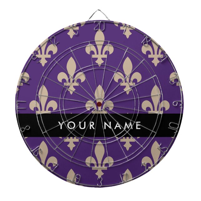 Fleur de Lis, Beige on Purple, Royal, Your Name Dartscheibe (vorne)