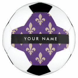 Fleur de Lis, Beige on Purple, Royal, Your Name Fußball