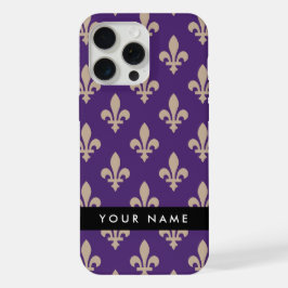 Fleur de Lis, Beige on Purple, Royal, Your Name iPhone 15 Pro Max Hülle
