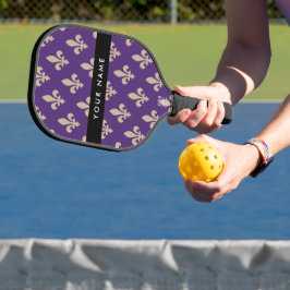 Fleur de Lis, Beige on Purple, Royal, Your Name Pickleball Schläger