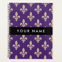 Fleur de Lis, Beige on Purple, Royal, Your Name Planer